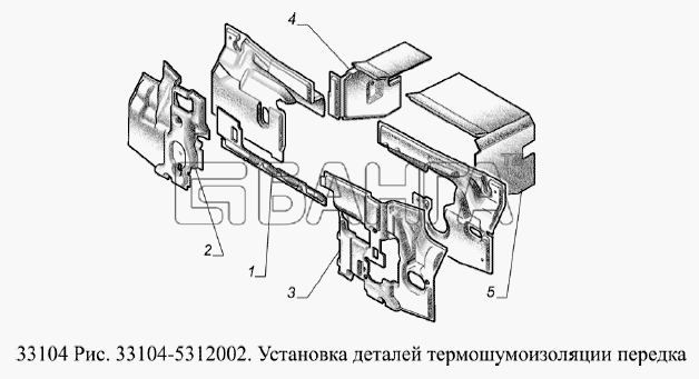ГАЗ ГАЗ-33104 Валдай Евро 3 Схема Установка деталей термошумоизоляции